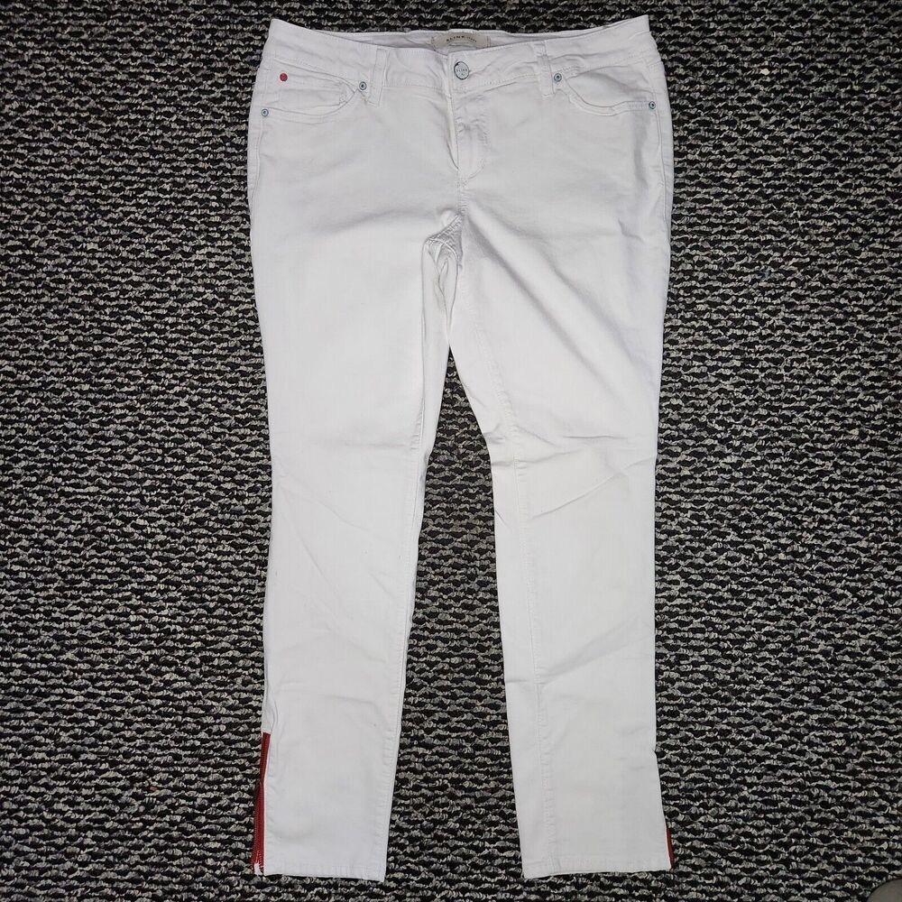 Slink Jeans Womens 16 Skinny Curvy Jeans w/ Zipper Hems White